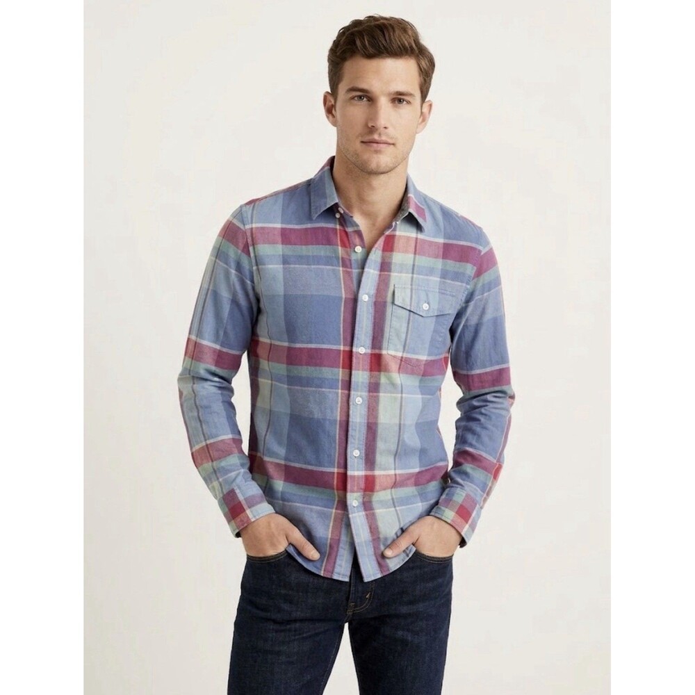Indian Madras Woven J Crew Men's Shirt Button Down Long Sleeve Slim Fit XS